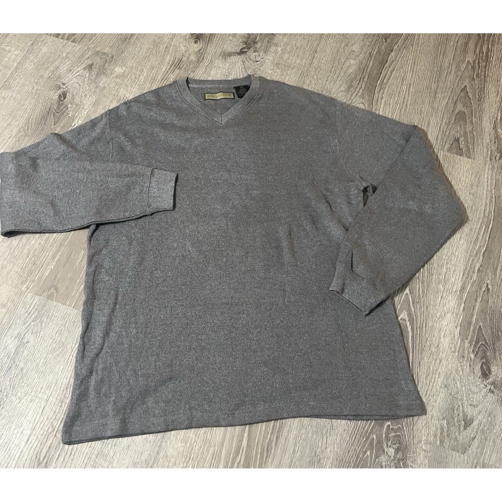 Naturalife Mens Heather Grey Cotton Knit V Neck Sweater Large